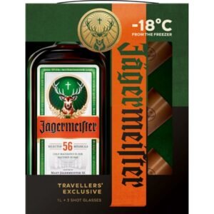 Jagermeister Liqueur Travelers’ Exclusive + 3 Shot Glasses